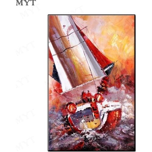 Free shipping Hand Painted Abstract color ship on the sea Oil Painting on Canvas Wall art Pictures for Living room Home Decor