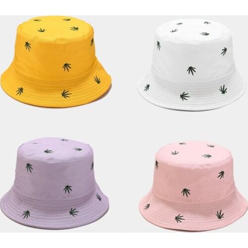 Hot Selling Maple Leaf Embroidered Fisherman Hat for Men and Women Outdoor Hiking Double-sided Bucket Hat Sun Protection Bob Cap