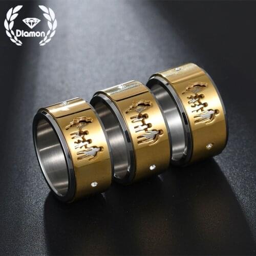 Diamon New Gold Stainless Steel Zircon Rotatable Ring Father Mother and Children Fashion Design For Women Family Girl Jewelry
