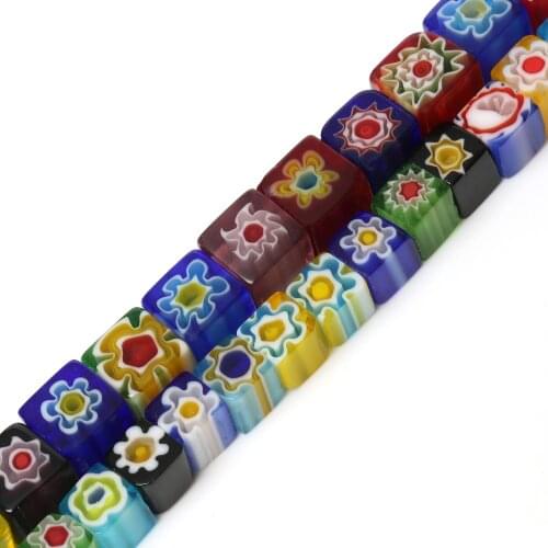 Square Shape Murano Lampwork Multicolor Glass Flower Beads For Jewelry Making Diy Bracelet Necklace Crafts Accessories 6/8mm