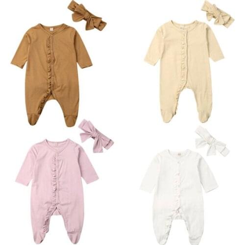 Dropshipping Infant Baby Boy Girl Romper Long Sleeve Sleepwear Pyjamas Headband Clothes