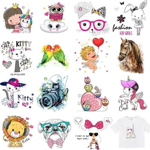 Unicorn Iron Patch Heat Transfer Sticker Boy Girl Clothes Fashion Diy Animals Patch T-shirt Vinyl Patch Applique Stripes Dress E