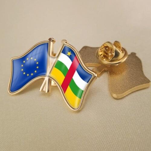 European Union and Central African Republic Crossed Double Friendship Flags Lapel Pins