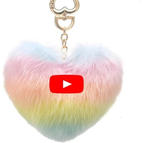 Big Heart Fake Rabbit Fur PomPom Keychain KeyChain Llaveros Keyring Fluffy Bag Key Chain Charms Porte Clefs for Women EH904