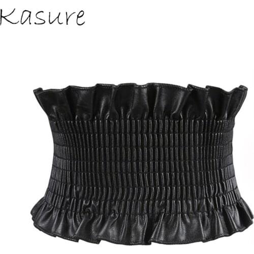 Kasure Fashion Basic High Elastic PU Wide Waistband For Women girls Simple Joker Down Jacket Female Waistbelt Dress Decoration