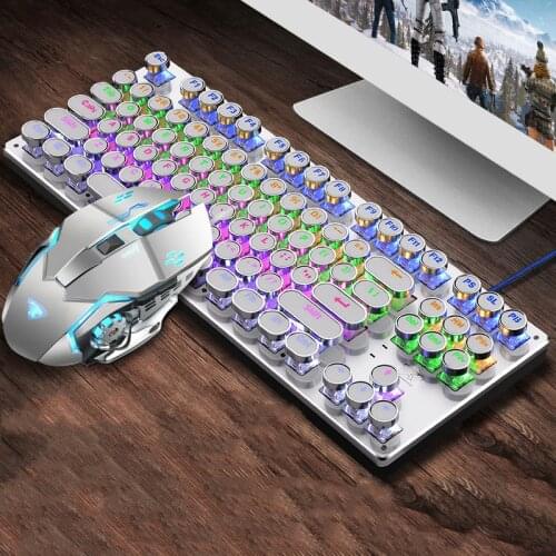 Mechanical Gaming Keyboard Mouse Combos USB Wired Keyboard with LED Backlit 104 KEYS Computer Laptop Multimedia Keyboard