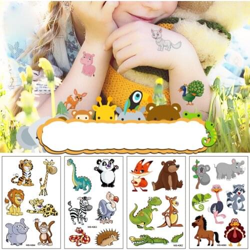 Cartoon Animal Tattoo Sticker Cute Giraffe Zebra Dinosaur Tiger Monkey Temporary Waterproof Sticker for Kids Party Gifts