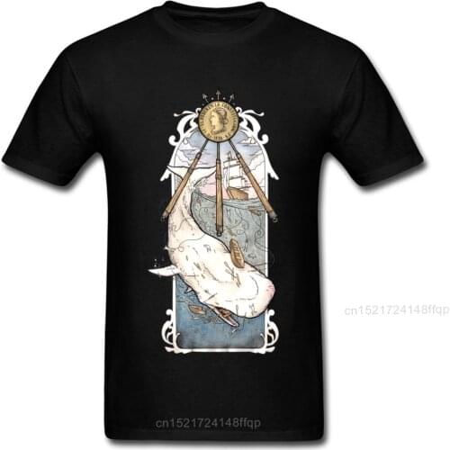 Retro Whale Dick Mens Unique T-shirt Cool Short Sleeve Black Tee Shirts Top Cotton Fabric Classic Sea Ship Painting