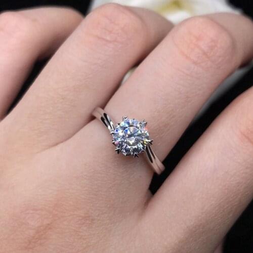 AU750 Test Positive 1Ct 6.5mm D Color VVS1 Moissanite Engagement Ring 18K White Gold Ring Diamond Jewelry R118