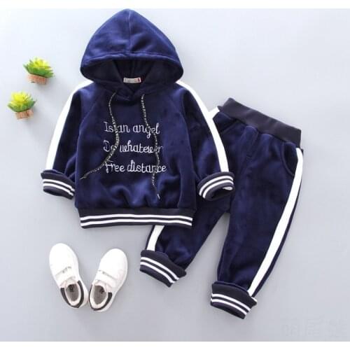 Autumn/Winter Childrens Clothes Set New Boys Girls Kids Pure Cotton Thick Velvet Hoodie + Pants 2-Pack Boys Warm Clothes