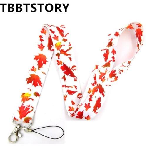 Autumn Leaves Neck Strap Keychain Lanyard for Keys USB ID Card Badge Holder Hang Rope Webbing Ribbon Mobile Phone Accessories