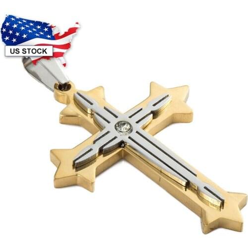 Gold Silver Color Cross Pendant Necklace 5mm Mens Stainless Steel Byzantine Box Link Chain Necklace Jewelry Gifts LKP02