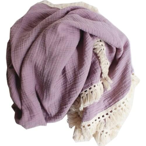 Newborn Swaddle Muslin Unisex Tassel Infant Baby Blanket Wrap Receiving Blanket D0AF