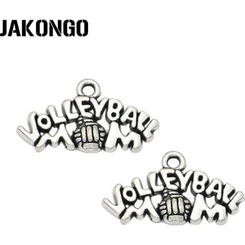 JAKONGO Antique Silver Plated Volleyball Mom Charms Pendants for Bracelet Jewelry Making Accessories DIY Handmade 14x23mm