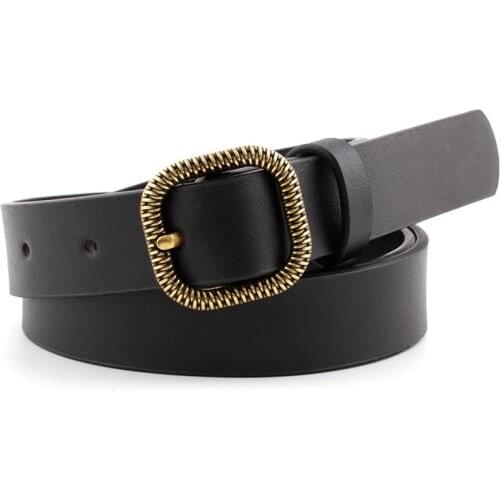 Casual Black Red Browm Leather Belts for Women Metal Gold Buckle Harness Female Waist Belt Women Belt Waistband for Pants Jeans