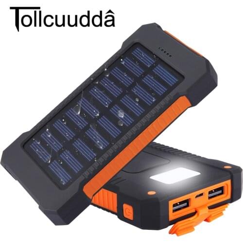 Tollcuudda Travel PowerBank 10000mAh Portable Solar Charger Dual USB Battery Power Bank Waterproof For Samsung iPhone Xiaomi