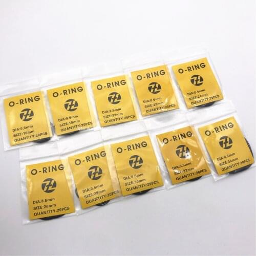 200pcs 0.5mm 16mm-34mm Watch O-Ring Waterproof Rubber Seal Watch Back Cover Seal Gaskets Replacement Tool