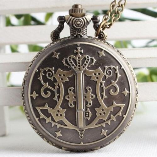 Vintage Bronze Black Butler quartz men and woman Good quality steampunk pocket watch and fob chain watches YOH874