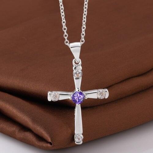 High quality 925 Sterling Silver cross Pendant diamond Necklace For Women Christmas gifts luxur party wedding crystals Jewelry