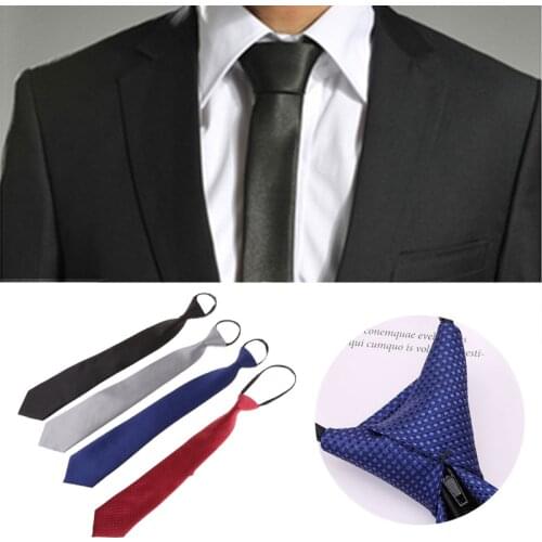 Y166 Mens Classic Solid Color Striped Plaid Woven Groom Neck Tie Adjustable Zipper