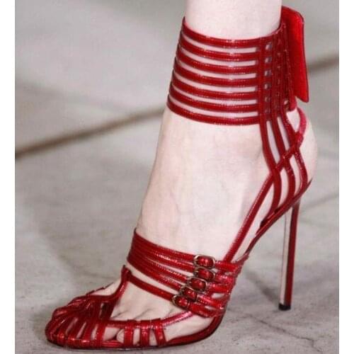 Runway High Heel Sandal Woman Close Toe Thin Leather Buckle Strap Gladiator Sandal Summer Thin Heels Catwalk Party Wedding Shoes