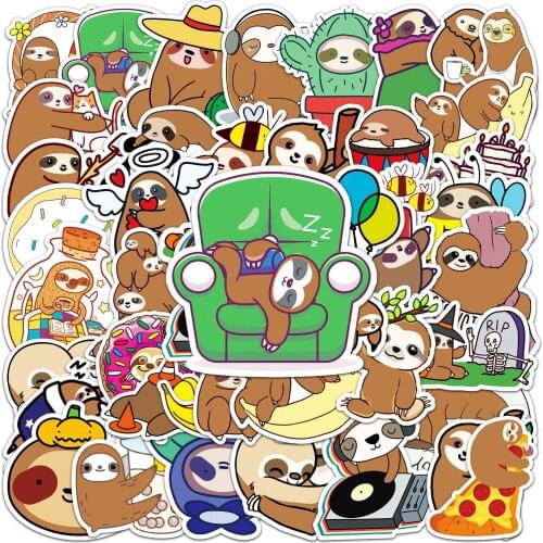 10/30/50PCS Cute Cartoon Sloth Personality Fun Skateboard Trolley Case Bike Scooter Water Cup Waterproof Sticker Wholesale
