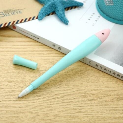 40PCS New Style Students Learning Stationery Cute Mixed Colors Fish Gel Pen Office Supplies Black Pullover Signing Pen