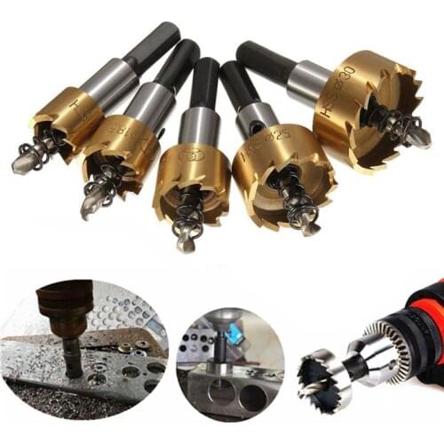 5pcs 16-30mm High Speed Steel Drill Set Meche Cutter for Drilling Cylindrical Saw - Gold-ABUX