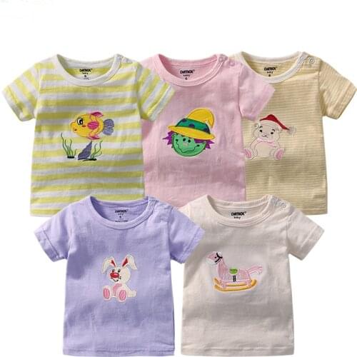 5 Packs Baby Girls T-Shirts Summer Short Sleeve Baby Clothing Contton Tee Tops Cartoon Aimal Embroidery Boy Clothes Kids T-Shirt