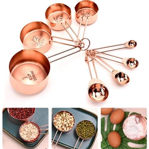 8PCS Rose gold Measuring Cups Spoons Set Stainless Steel Baking Tea Coffee Spoon Measuring Tools Kitchen Accessories