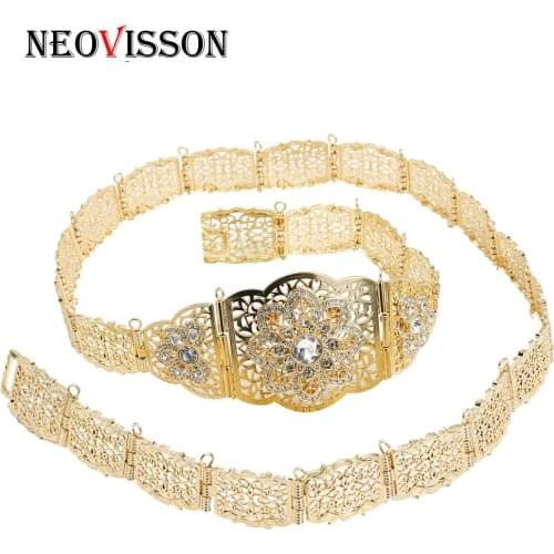 NEOVISSON Crystal Gold Color Caftan Wedding Dress Belt Metal Chain Algeria Jewelry