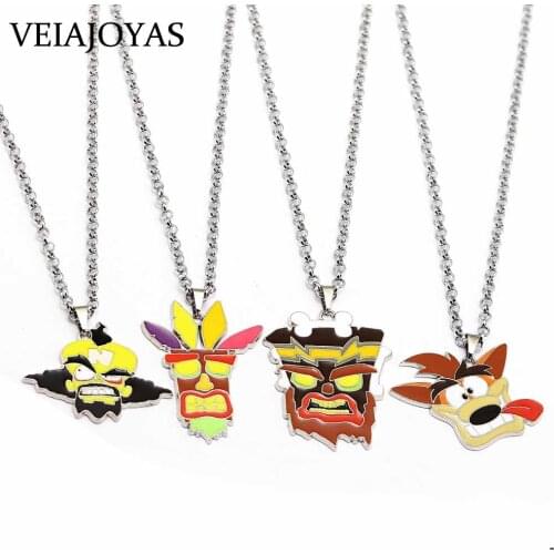 Crash Bandicoot Necklace Wolf Aboriginal Metal Pendant Fashion Link Chain Necklaces for Women Men Charm Keychains Game Jewelry