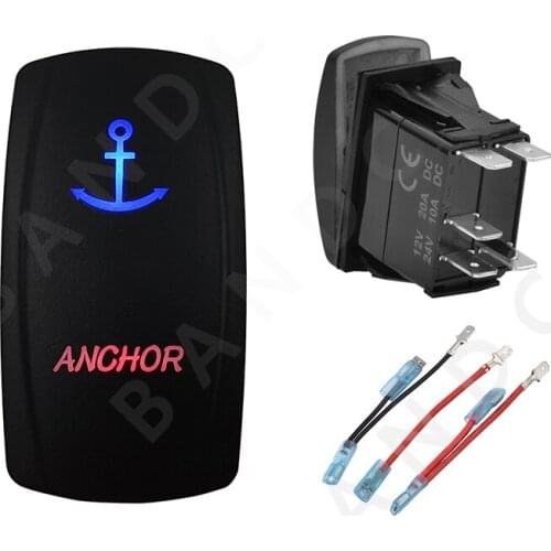 Car Boat Marine ANCHOR Rocker Switch 5P SPST Laser Blue&Red Leds ON-OFF for Marine Vehicles Sailboat Yacht，Jumper Wires Set