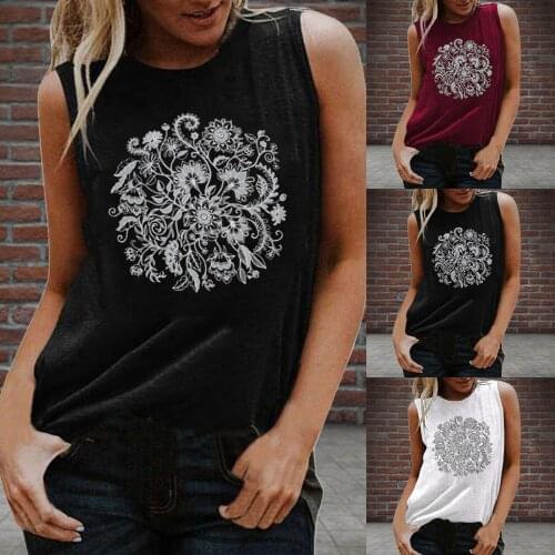 Blouse Womens Round Neck Retro Print Casual Vest Aesthetic Clothing Female Harajuku Graphic Popular Sleeveless Sexy Blouse 2021