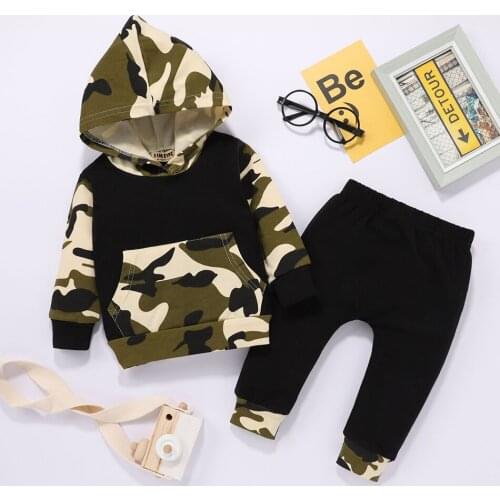 Kids Girls Boys Childrens Clothing Camouflage Hat Hoodie Suit Hoodie+Pants Printing 3M-3T