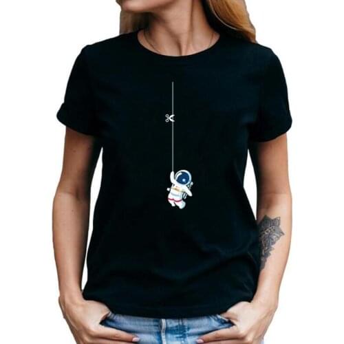 Astronaut Hanging Spaceman Space Print T Shirt Women Tops Fashion Cotton Tee Shirt Femme Casual Harajuku Shirt Camiseta Mujer