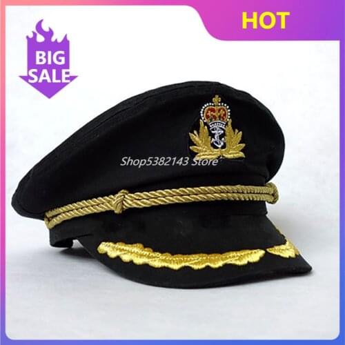 Men Hats Sailor Captain Hat Black White Uniforms Costume Party Cosplay Stage Perform Flat Navy Military Cap for Adult Men Women