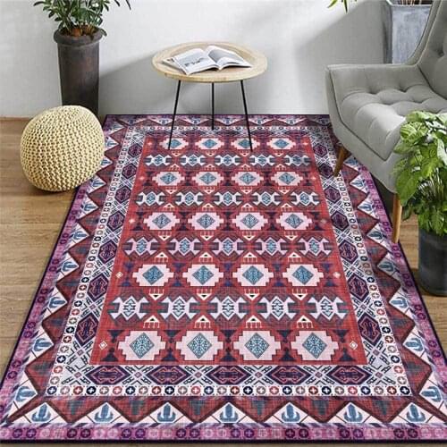 Morocco Ethnic-Style Rug American-Style Geometric Box Red Purple Carpet Living Room Bedroom Bed Blanket Balcony Floor Mat