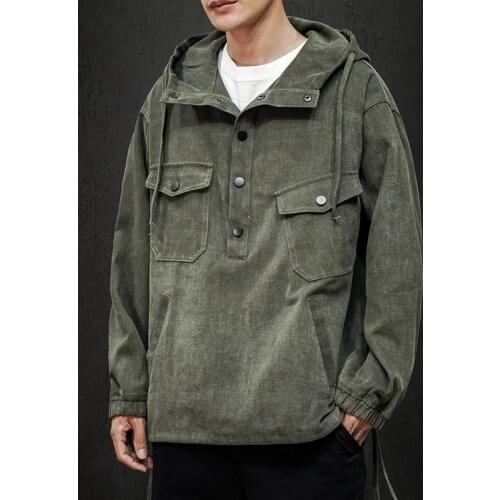 2021 Spring Men Hooded Jacket Mens Army Green Cargo Coat Male Sport Multi Pockets Pullover