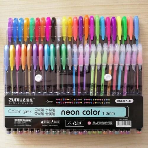 24/36/48 Colors 1.0mm Gel Pens Set Metallic Pastel Neon Glitter Sketch Drawing Color Pen Manga Markers School Stationery