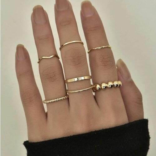 LETAPI Korea Fashion Mixed Minimalist Ring Set Geometric Round Metal Gold Silver Color Cuff Wedding Rings Jewelry For Women