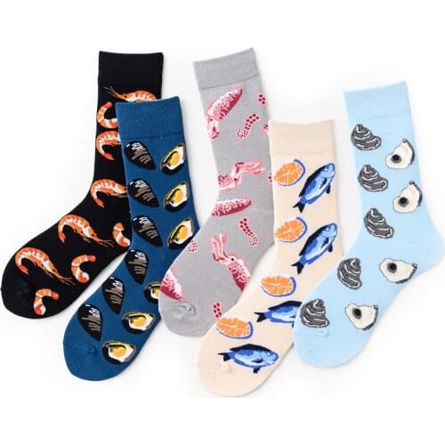 5 Pairs Europe and America new super brand socks personality seafood salmon prawn tide socks for men and women couples 155