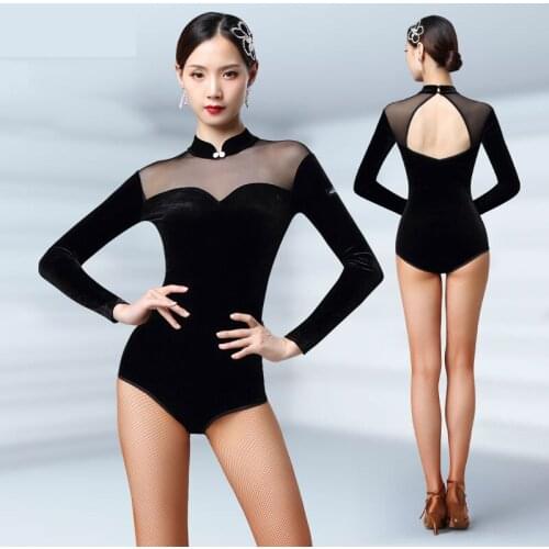 New Latin Dance Tops Female Sexy Long Sleeve Bodysuit WomenS Practice Dance Leotard Ballroom Salsa Practice Shirt S-3XL DL4919