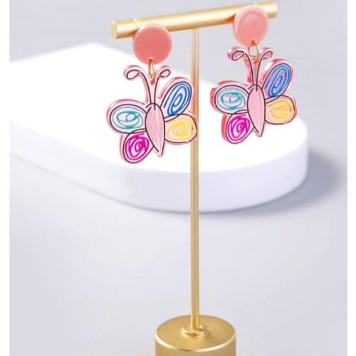 New Korean Colorful Transparent Acrylic Drop Earrings for Women Geometric Butterfly Print Earrings Ear Studs Fashion Jewelry
