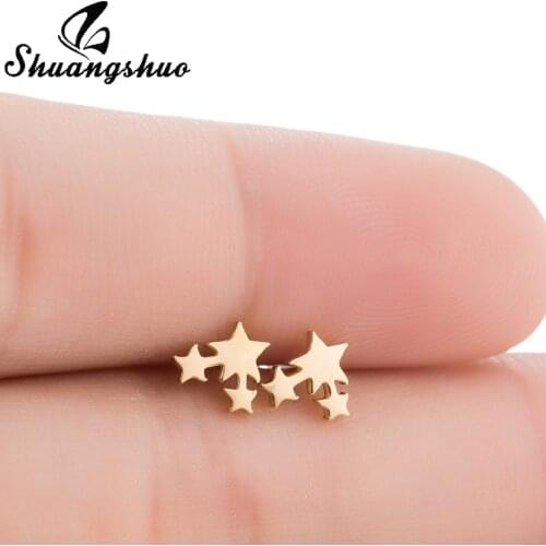 Shuangshuo New Fashion Star Stainless Steel Earrings Star Earrings for Women Tiny Stud Earrings Wedding Jewelry Gold Earrings