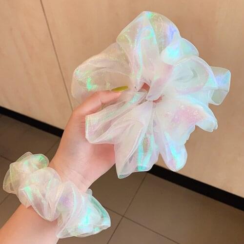 New Women Fantastic Shining Organza Big Hair Scrunchies Solid Plain Hair Gums Elastic Rubber Bands Vintage Bohemian Hair Ties