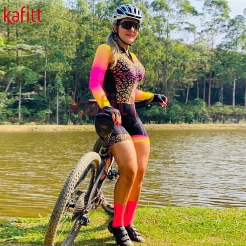 Kafeet Cycling Wear Long-sleeved Suit Jumpsuit Womens Professional Triathlon Cycling Racing Suit sexy Leopard Casual Uniform