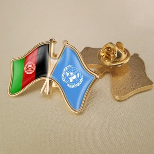 United Nations and Afghanistan Crossed Double Friendship Flags Lapel Pins
