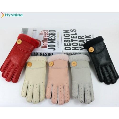 Gloves Real Sheepskin Winter Thick Gloves Women Fur Mitten Ladies Girls Warm Windproof Manual Outdoor Genuine Leather Gloves