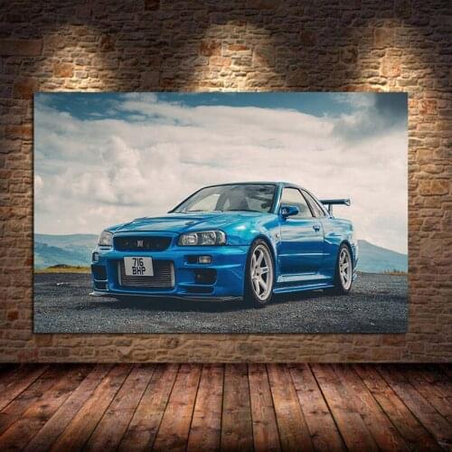 Supercar Posters Nissans Skyline GTR R34 Canvas Paintings Classic Wall Art Picture Posters Prints for Living Room Decor Unframed